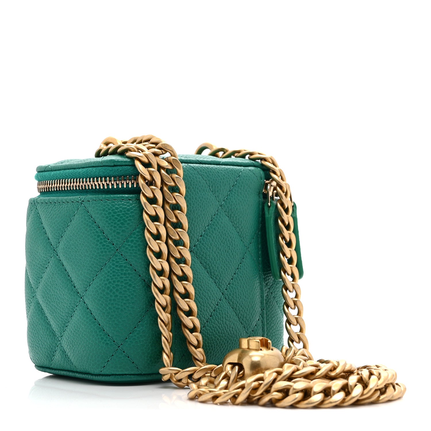 Chanel Caviar Quilted Sweetheart Mini Vanity Case Green 3 of 10