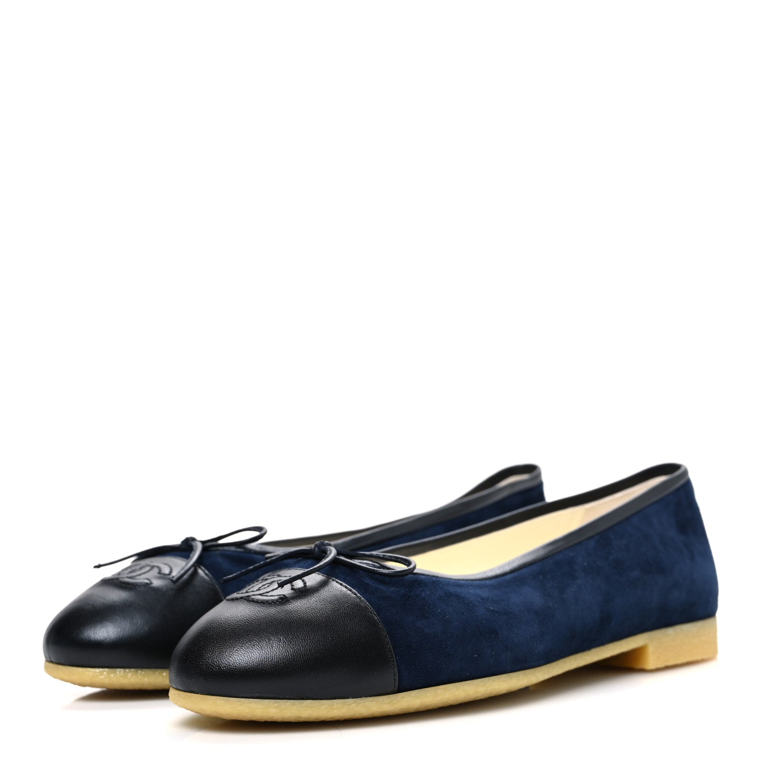 Chanel Suede Calfskin Cap Toe CC Ballerina Flats 40 Navy Black 4 of 10