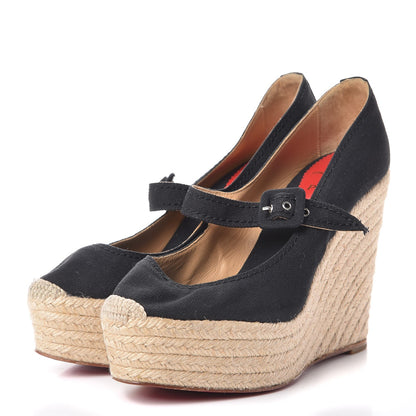 Christian Louboutin Canvas Mallorca Espadrille Wedges 40 Black 3 of 15