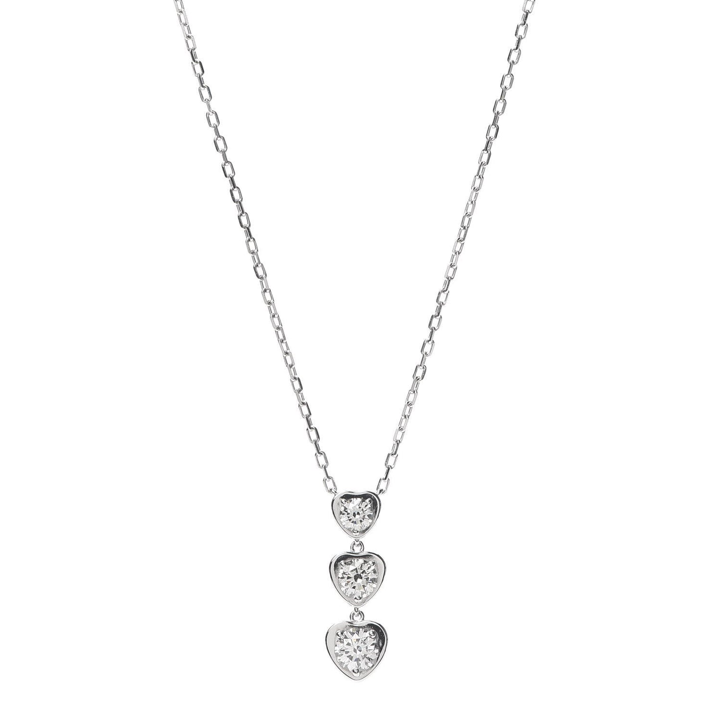 18K White Gold Diamond Legers 3 Heart Motif Necklace