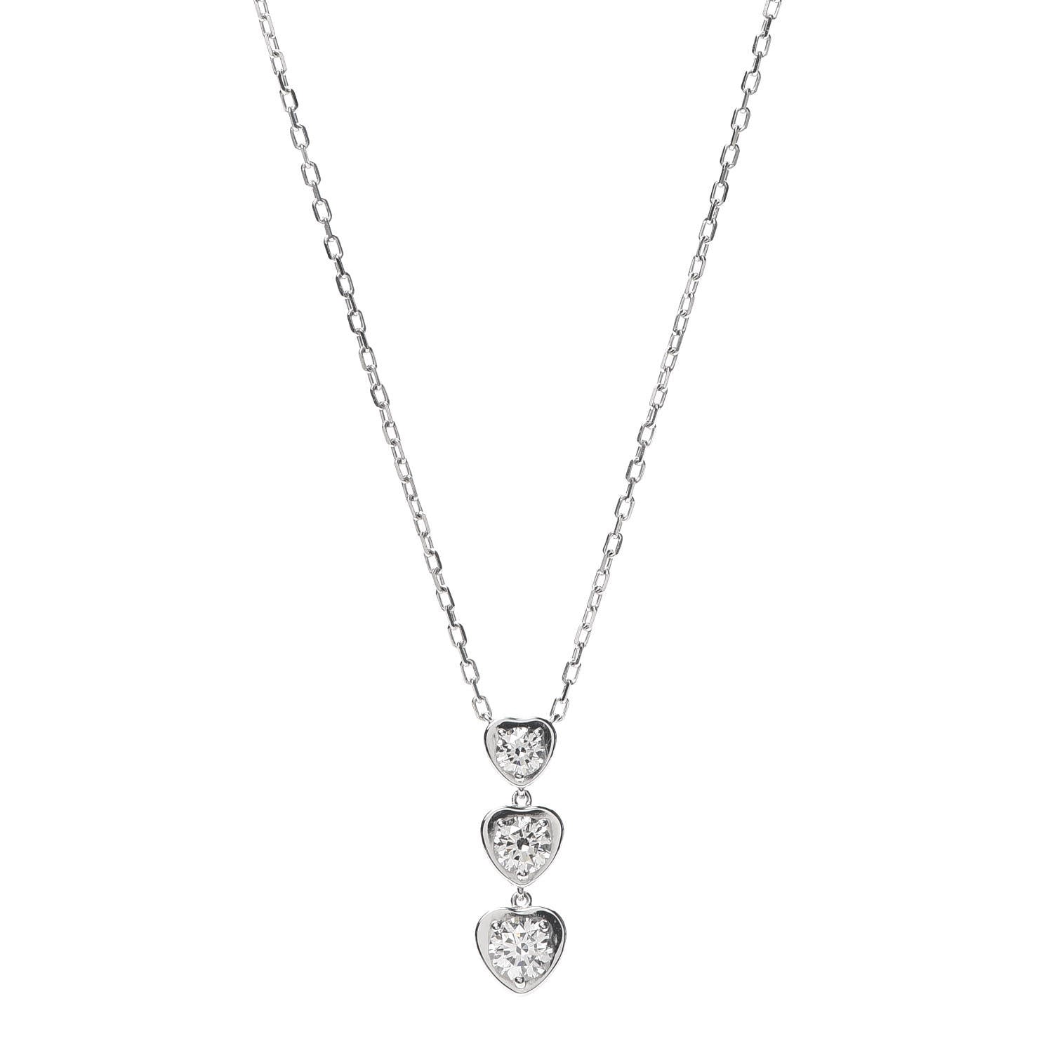 Cartier 18K White Gold Diamond Legers 3 Heart Motif Necklace 1 of 5