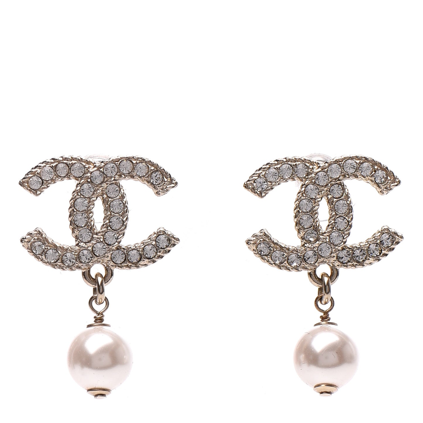 Crystal Pearl CC Drop Earrings Gold