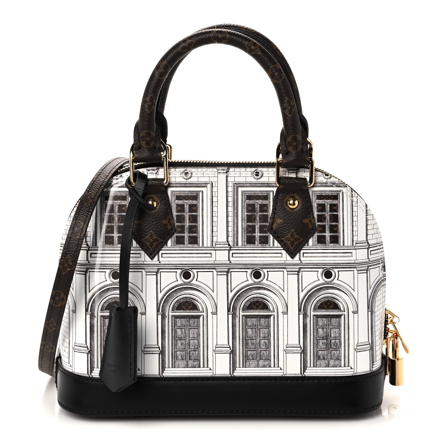 Louis Vuitton X FORNASETTI Calfskin Architettura Alma BB Black White 1 of 10