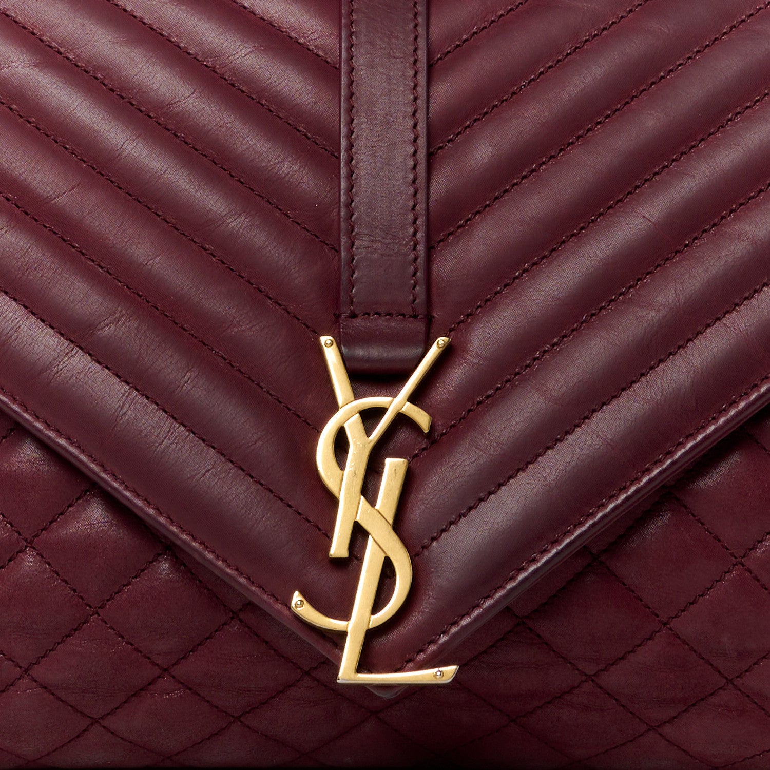 Saint Laurent SAINT LAURENT Calfskin Mixed Matelasse Triquilt Large Monogram Envelope Satchel Oxblood 9 of 14