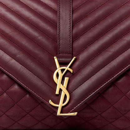 Saint Laurent SAINT LAURENT Calfskin Mixed Matelasse Triquilt Large Monogram Envelope Satchel Oxblood 9 of 14
