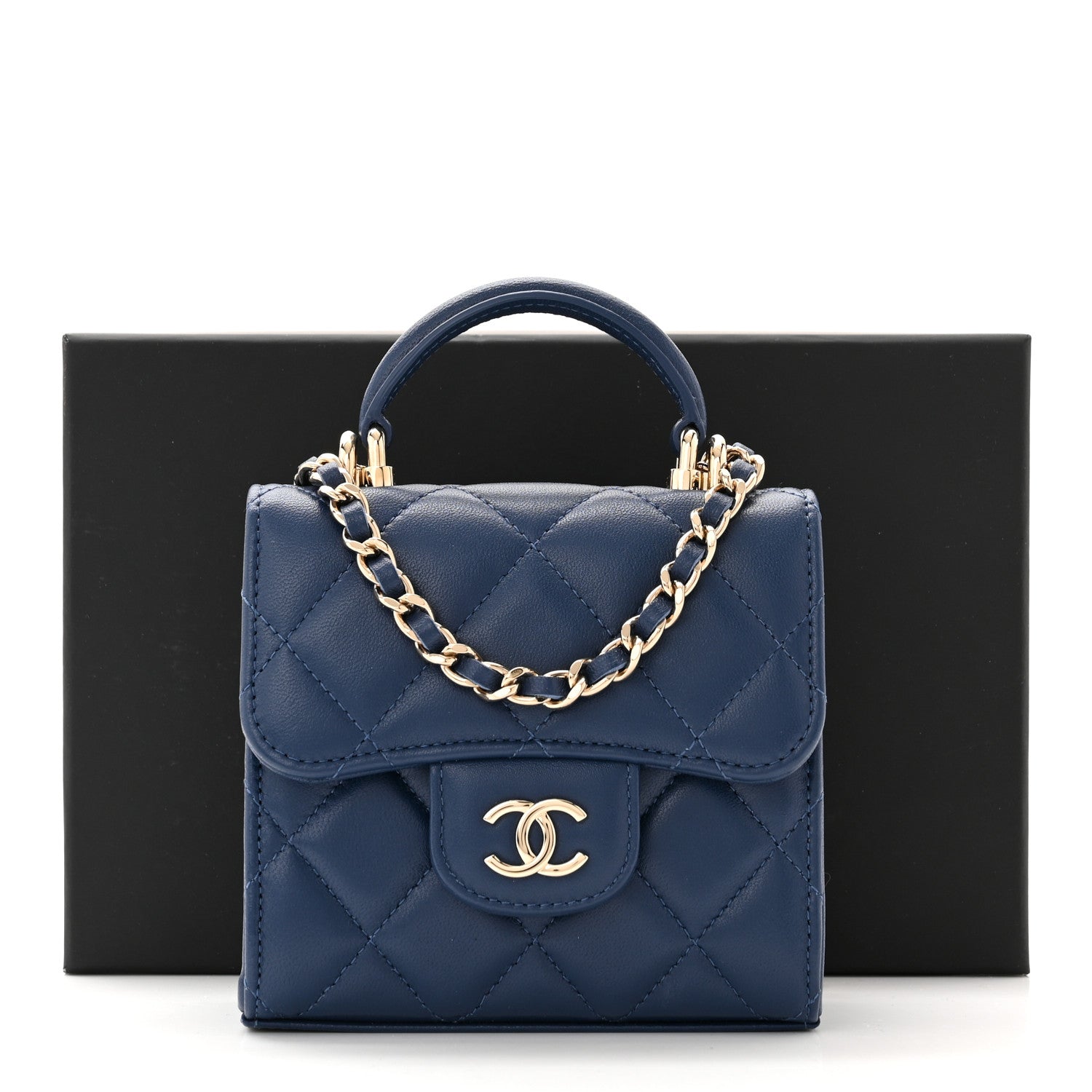 Chanel Lambskin Quilted Top Handle Clutch With Chain Blue 10 of 10