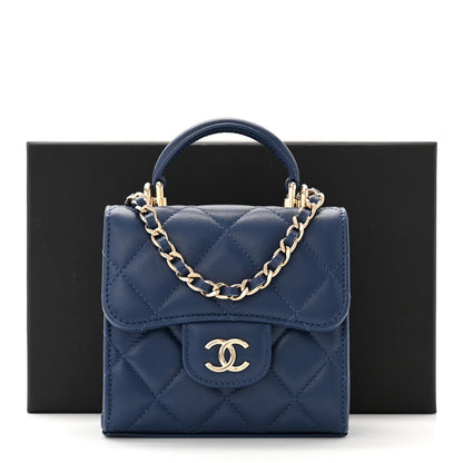 Chanel Lambskin Quilted Top Handle Clutch With Chain Blue 10 of 10