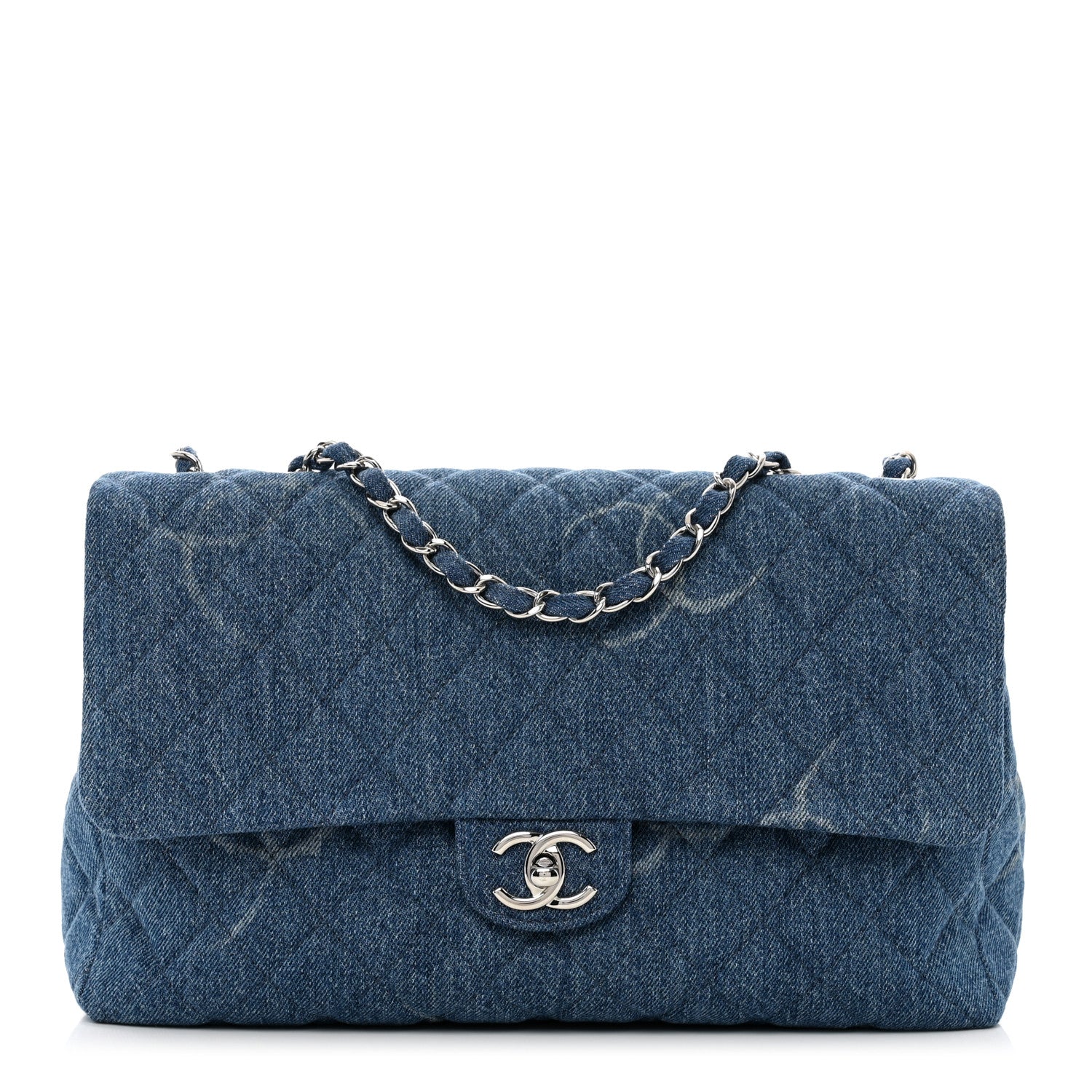 Chanel Denim Quilted CC Print Jumbo Single Flap Blue 1 of 10