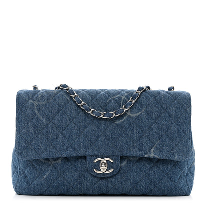 Chanel Denim Quilted CC Print Jumbo Single Flap Blue 1 of 10