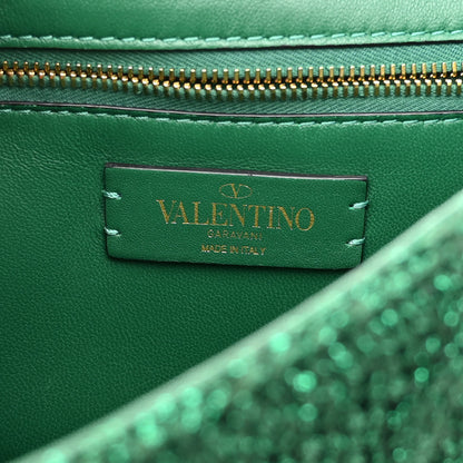Valentino Garavani Metallic Woven Lurex Large Roman Stud Shoulder Bag Jungle 6 of 12