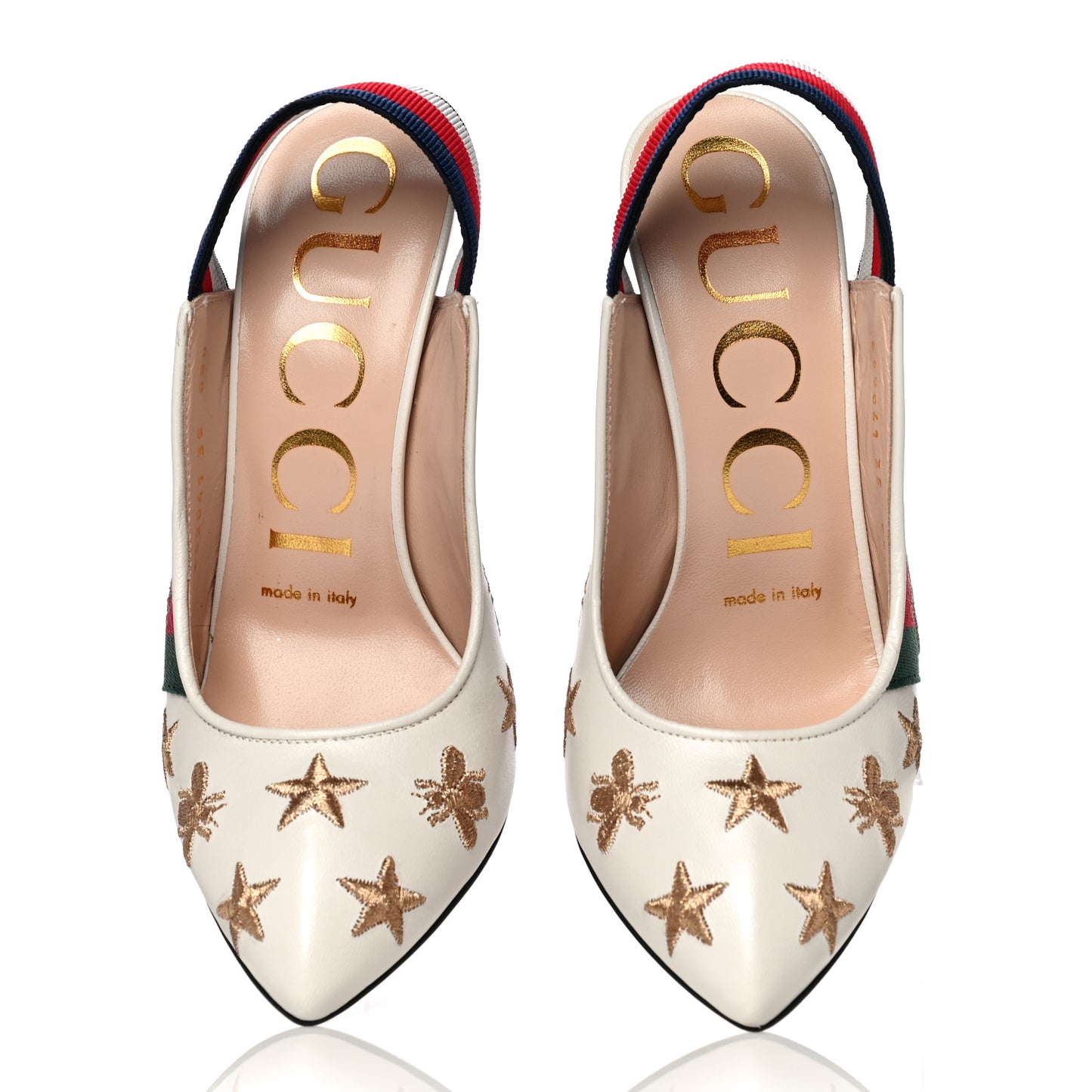 Malaga Kid Web Bee Star Embroidered Sylvie High Heel Slingback Pumps 35 White