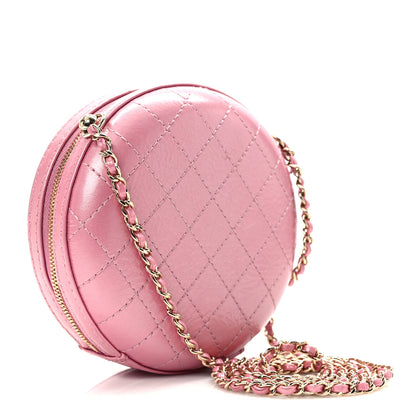 Chanel Iridescent Lambskin Quilted Round Clutch With Chain Pink 3 of 10