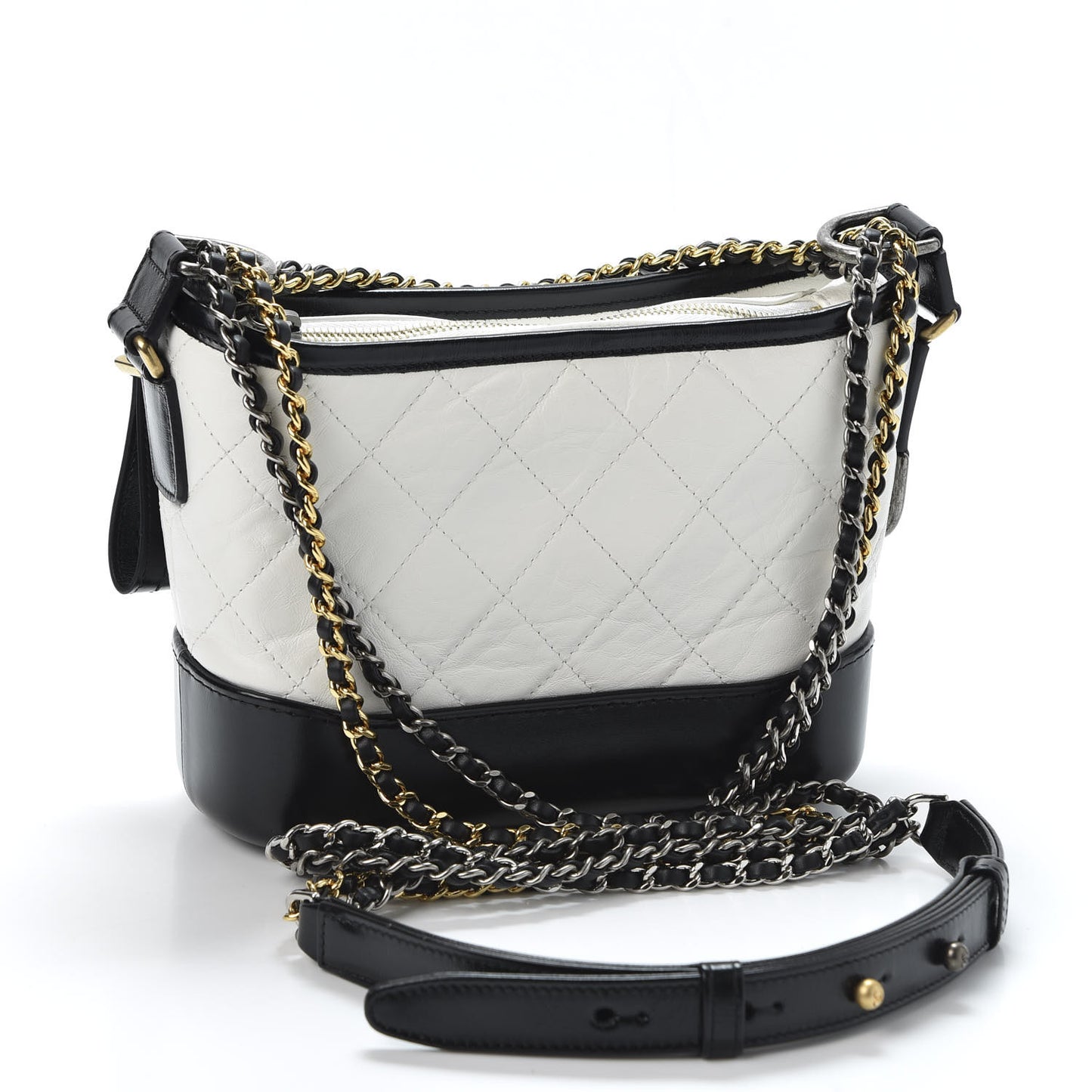 Aged Calfskin Quilted Small Gabrielle Hobo Black White