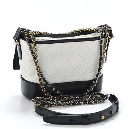 Chanel Aged Calfskin Quilted Small Gabrielle Hobo Black White 2 of 10