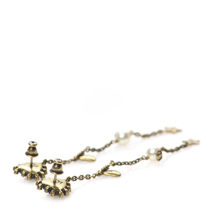 Christian Dior Crystal Pearl Bee Heart Drop Earrings Antique Gold 3 of 5