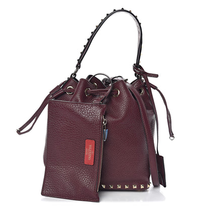 Valentino Garavani Pebbled Calfskin Small Rockstud Bucket Bag Vinaccia 1 of 9