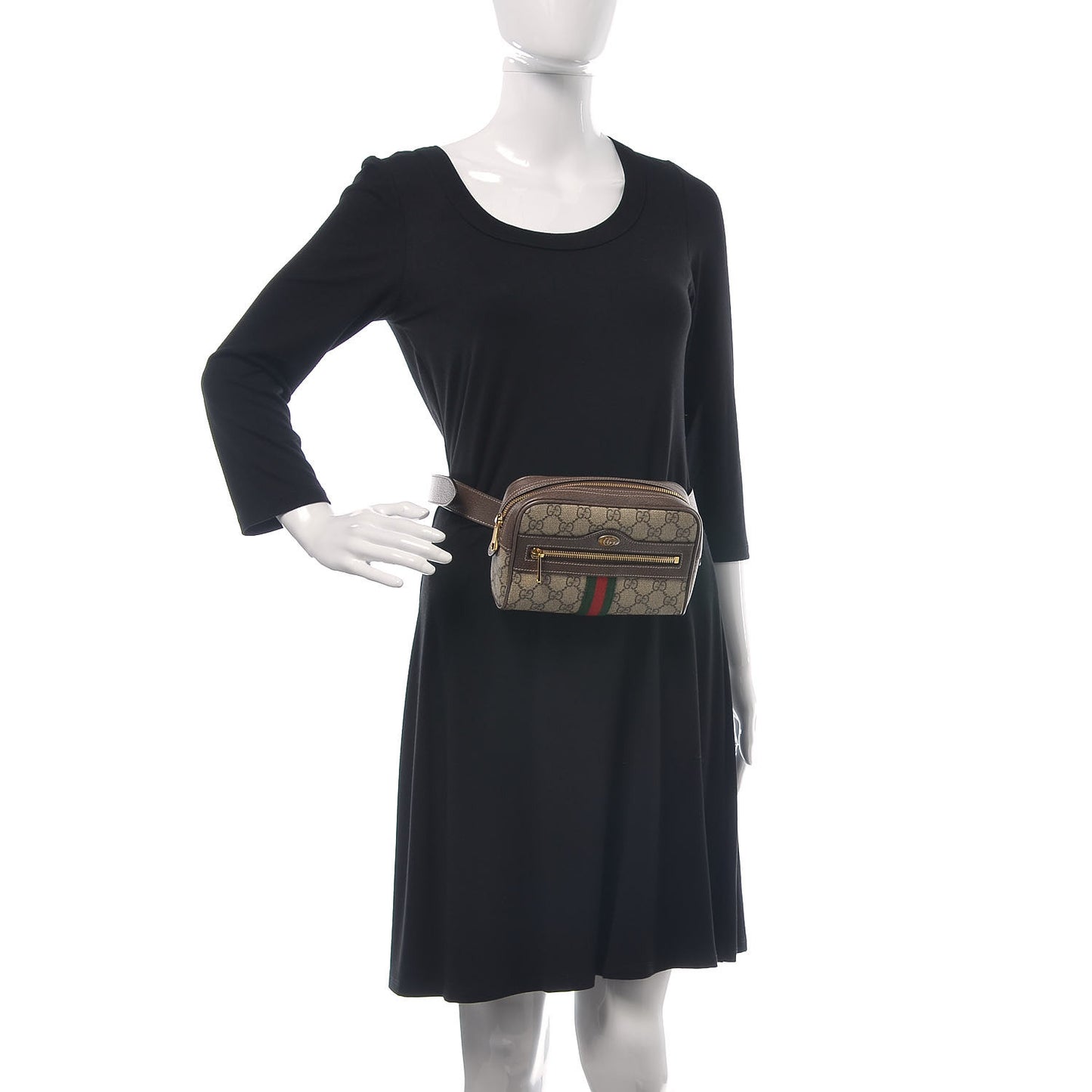 GG Supreme Monogram Web Small Ophidia Belt Bag 85 34 Dark Brown