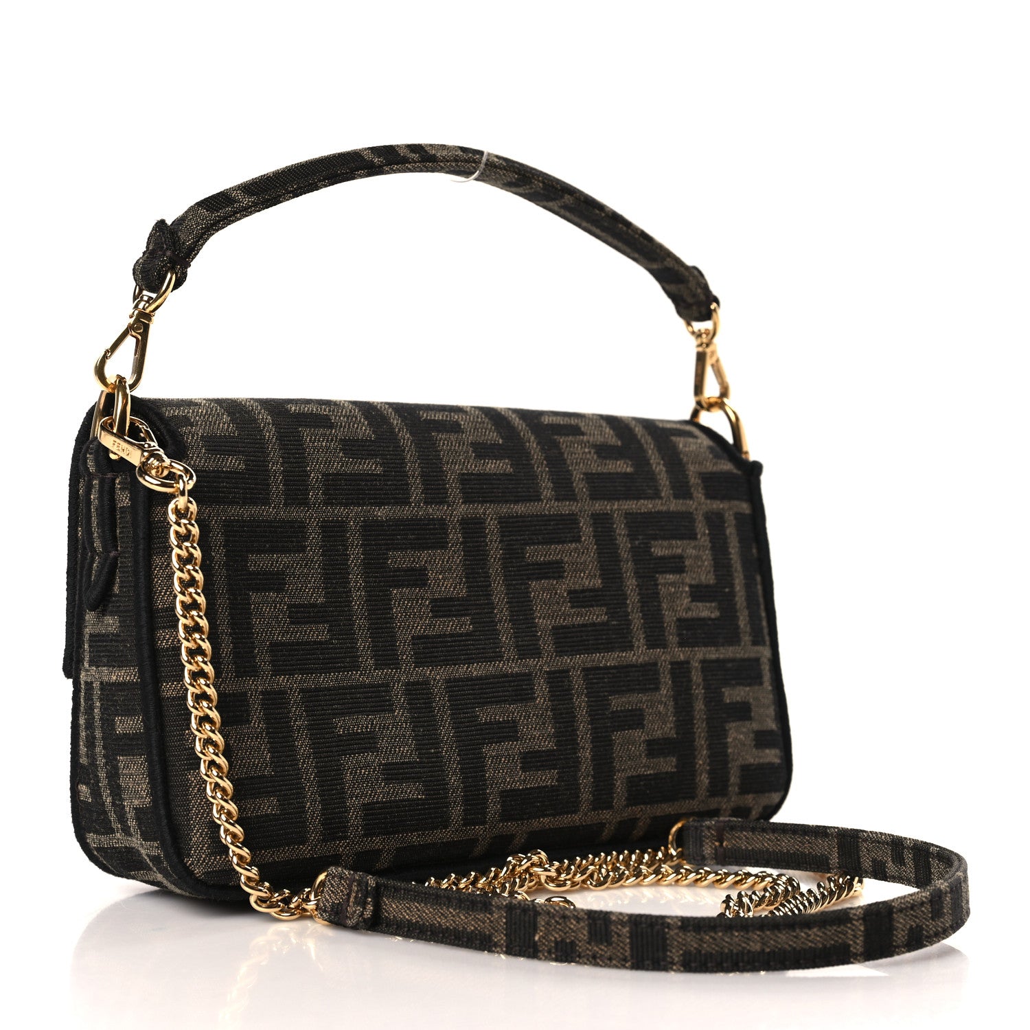 Fendi Fabric Jacquard FF 1974 Mini Baguette Tobacco Moro Black 4 of 10