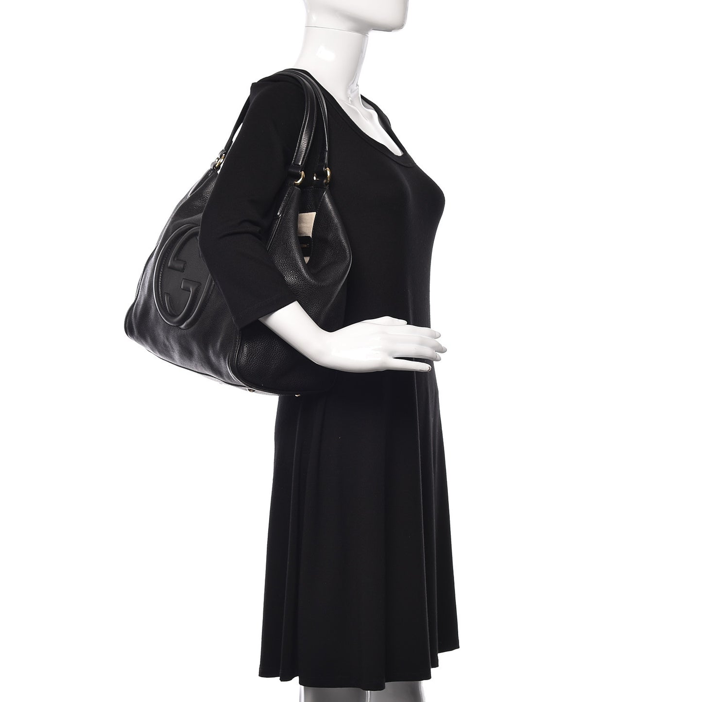 Pebbled Calfskin Medium Soho Shoulder Bag Black