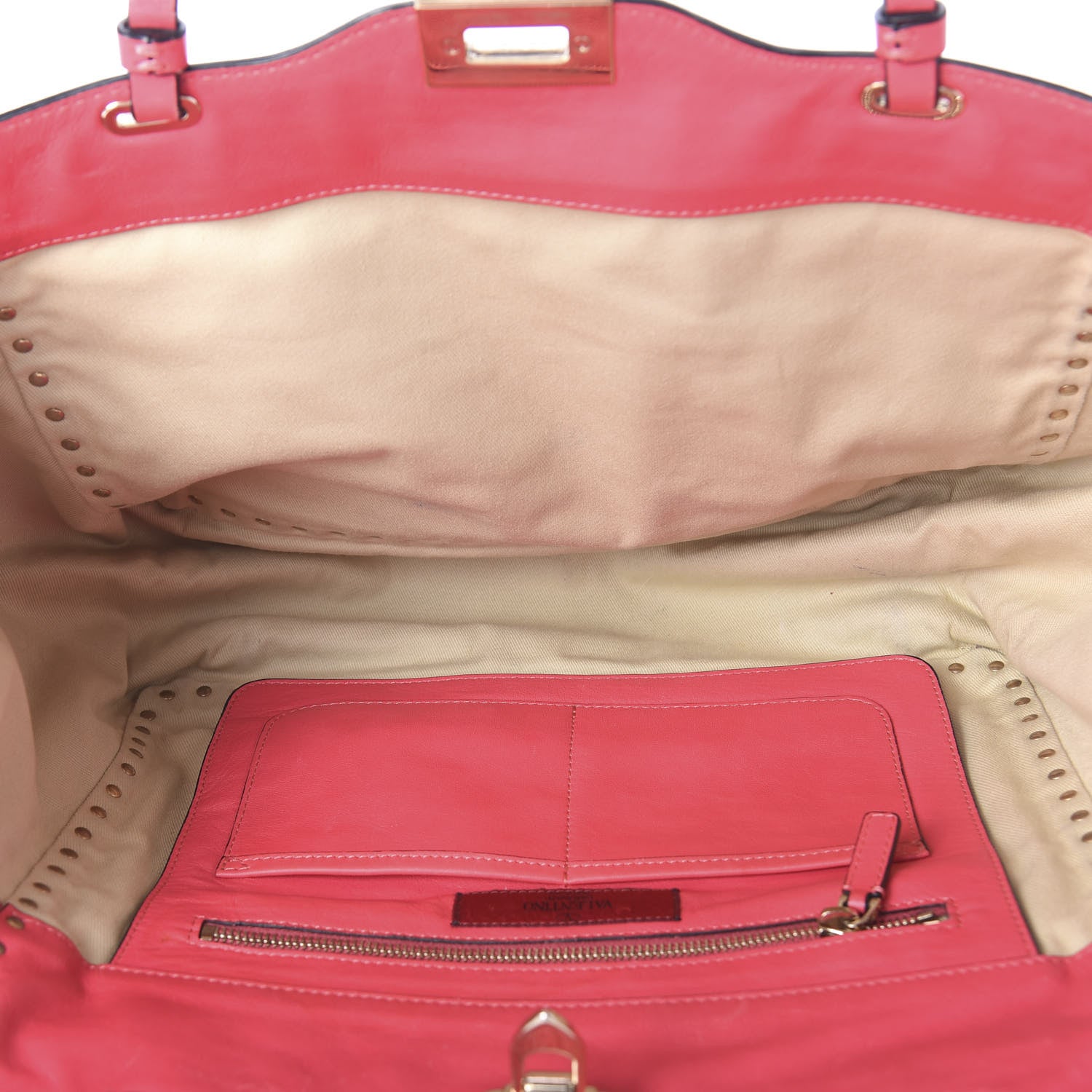 Valentino Garavani Vitello Medium Rockstud Tote Deep Rose 6 of 10
