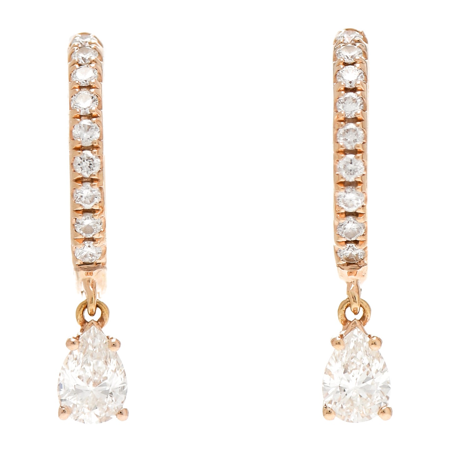 18K Rose Gold Diamond Pear Drop Huggie Earrings