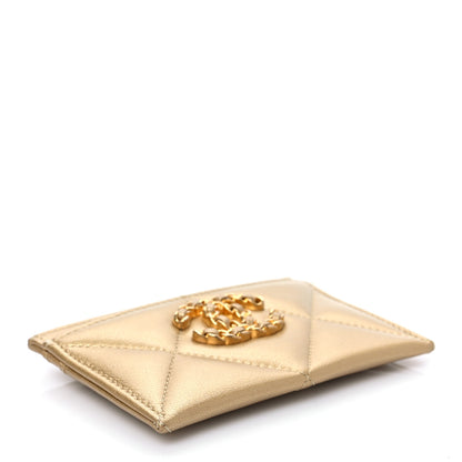 Chanel Metallic Lambskin Quilted Chanel 19 Card Holder Gold 4 of 9
