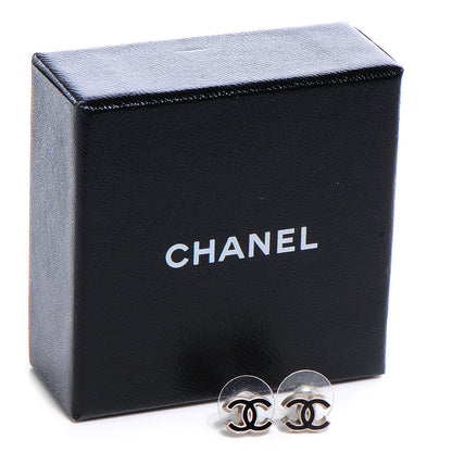 Chanel Enamel CC Stud Earrings Black Silver 5 of 5