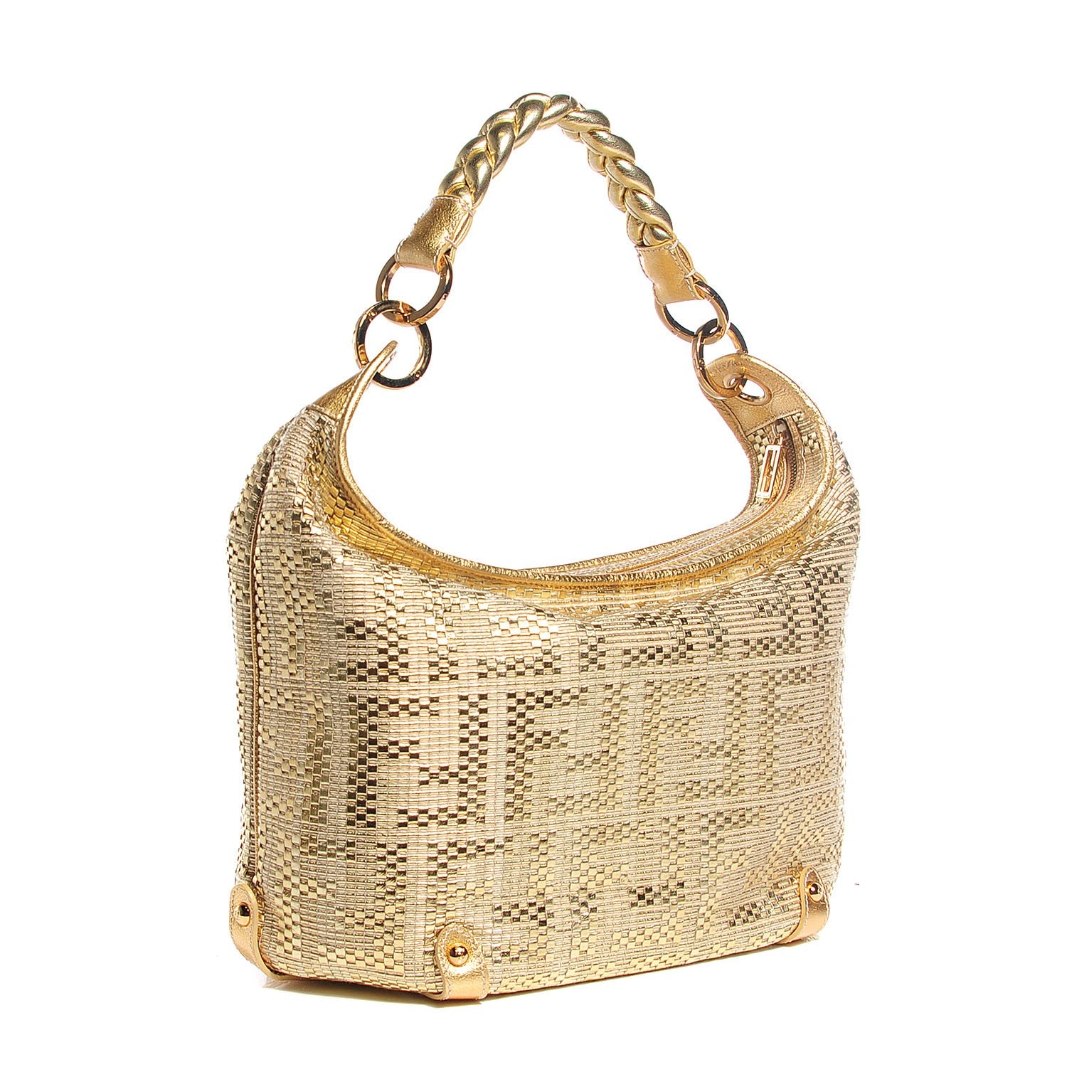 Fendi Zucca Woven Forever Hobo Gold 3 of 9