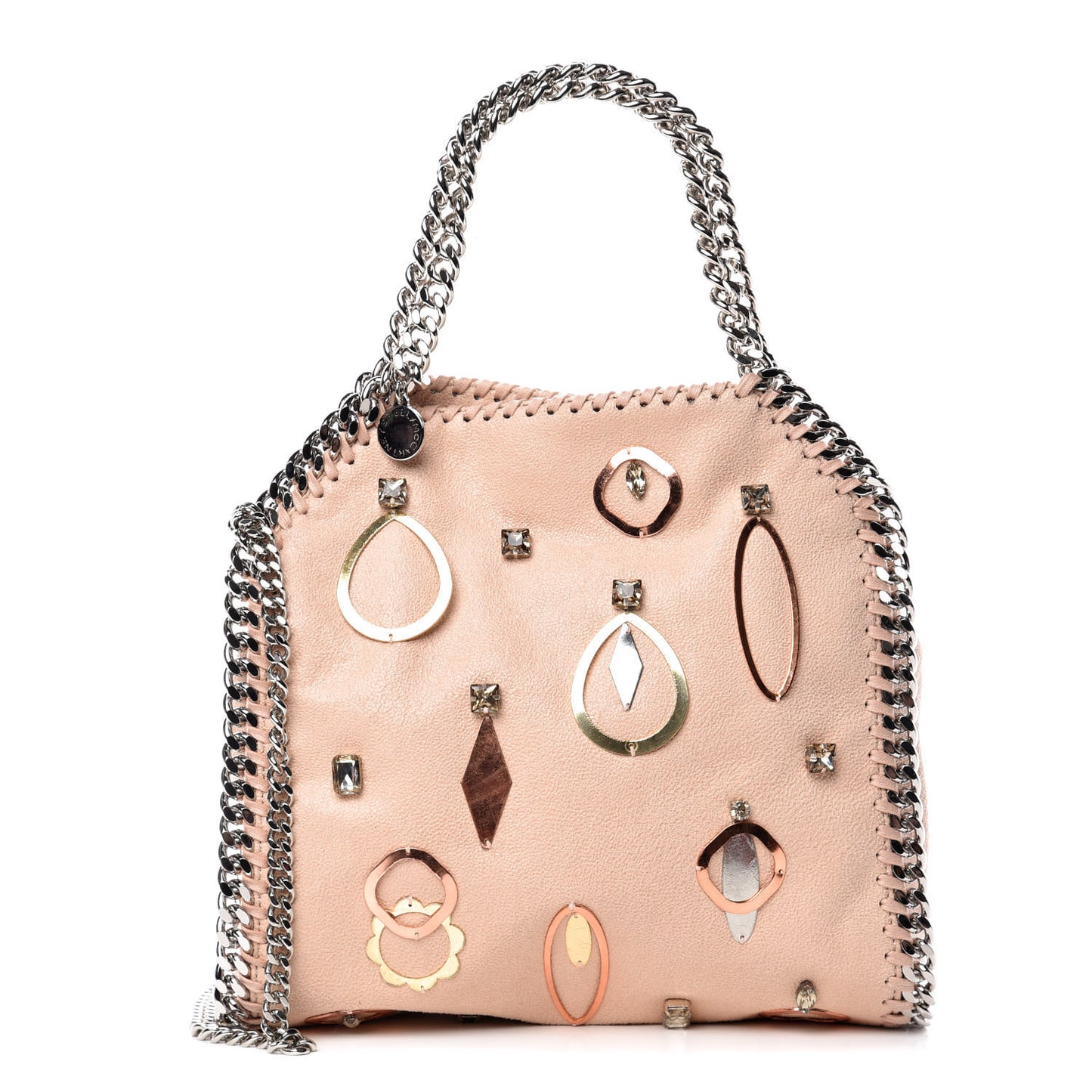 Shaggy Deer Crystal Embellished Mini Falabella Tote Powder