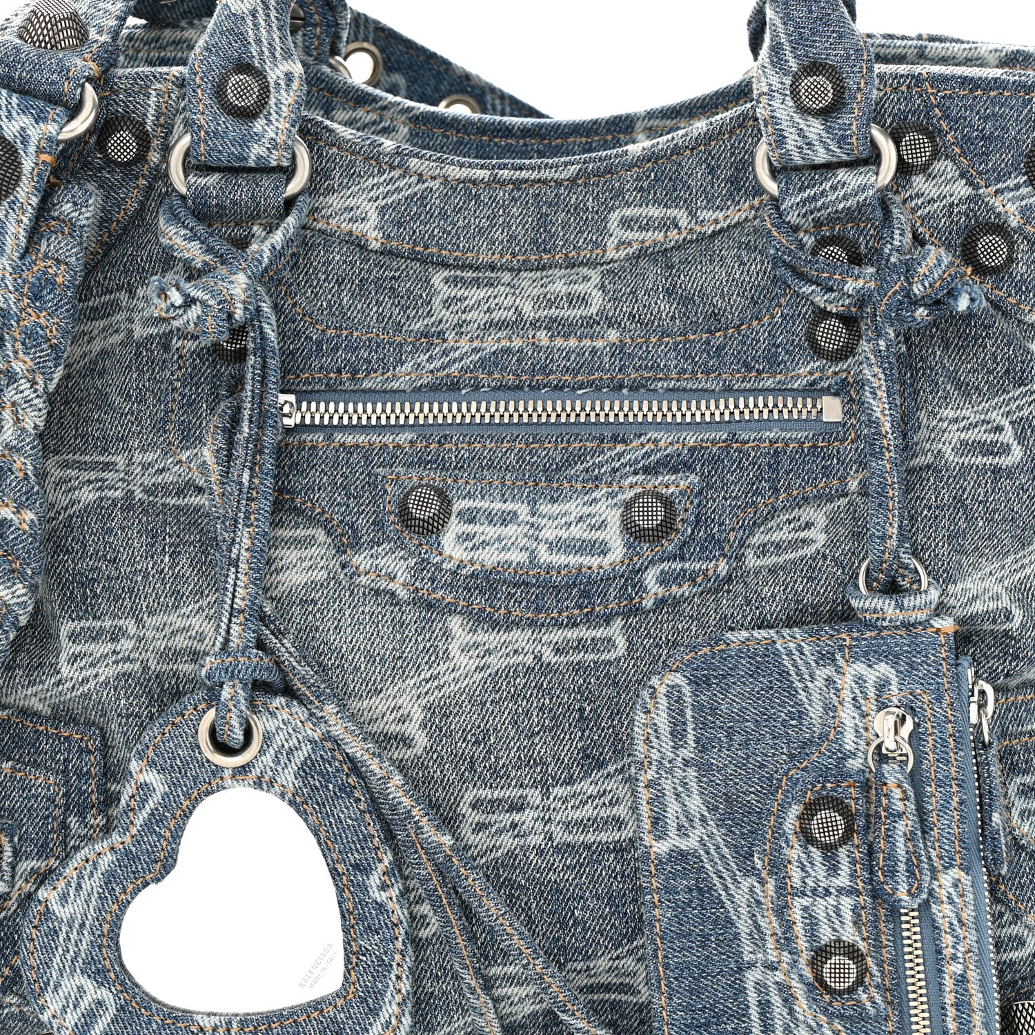 Balenciaga Denim BB Monogram Neo Cagole City Handbag Blue 8 of 11