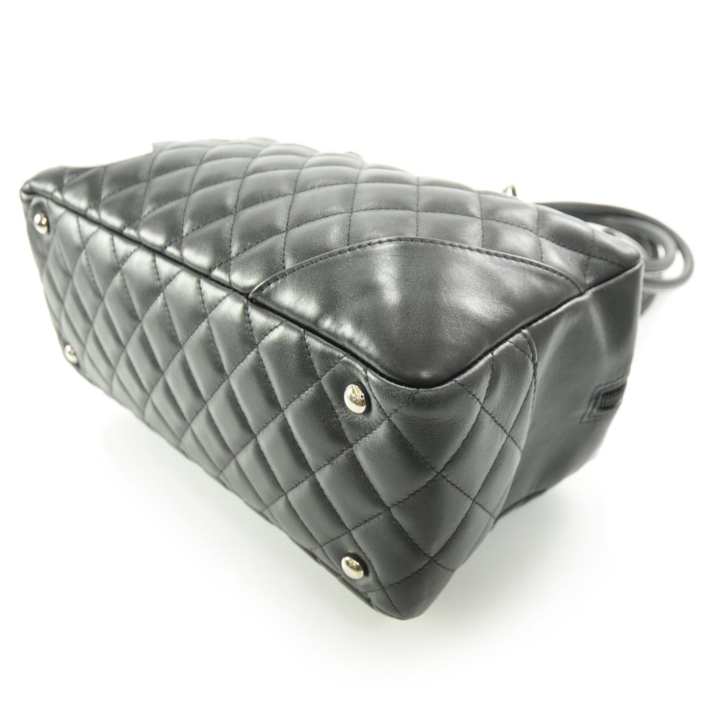 Calfskin Quilted Large Cambon Bowler White Black