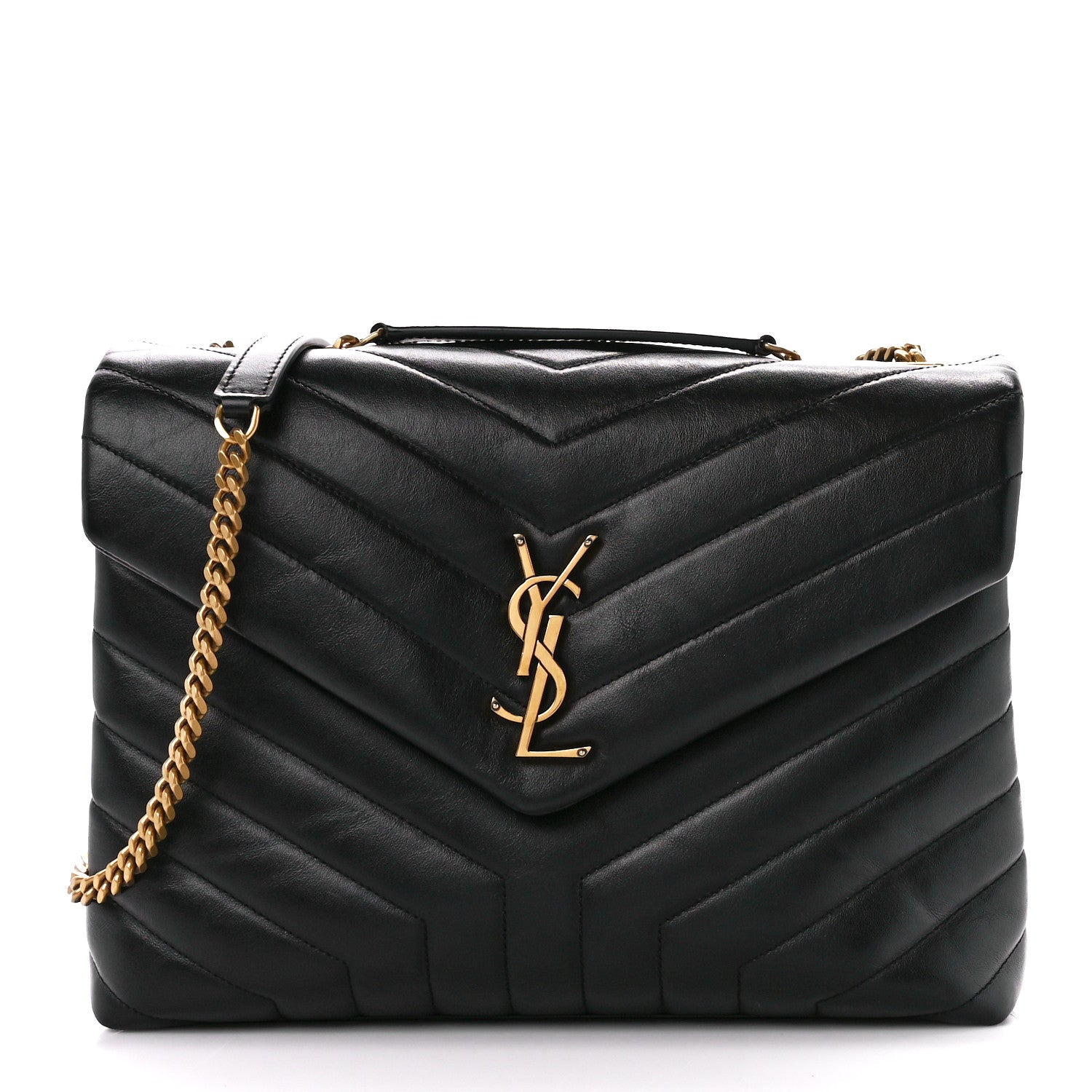 Saint Laurent Calfskin Y Quilted Monogram Medium Loulou Chain Satchel Black 1 of 11