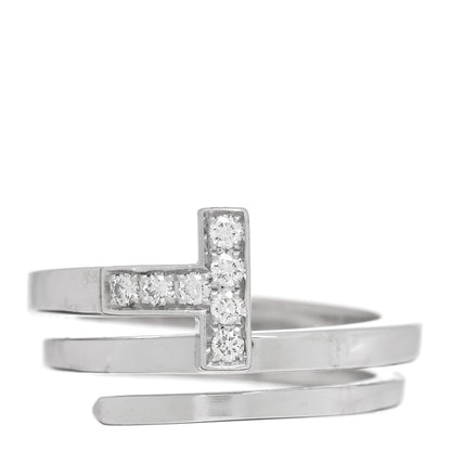 Tiffany 18K White Gold Diamond T Square Wrap Ring 49/5 1 of 5