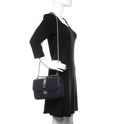 Valentino Garavani Vitello Medium Glam Lock Rockstud Flap Marine 2 of 12