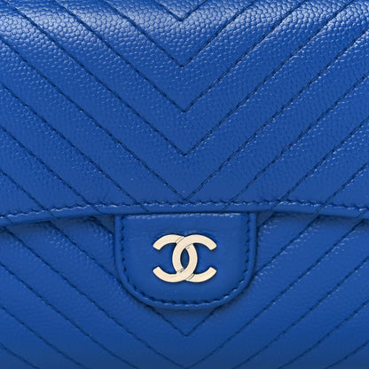 Chanel Caviar Chevron Quilted Large Flap Wallet Blue 9 of 9