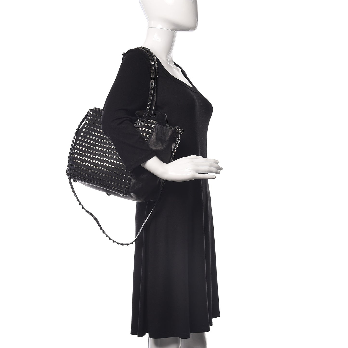 Vitello Medium Rockstud All Over Tote Black