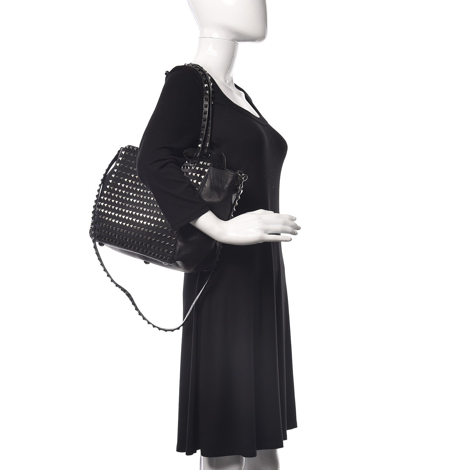 Valentino Garavani Vitello Medium Rockstud All Over Tote Black 2 of 11
