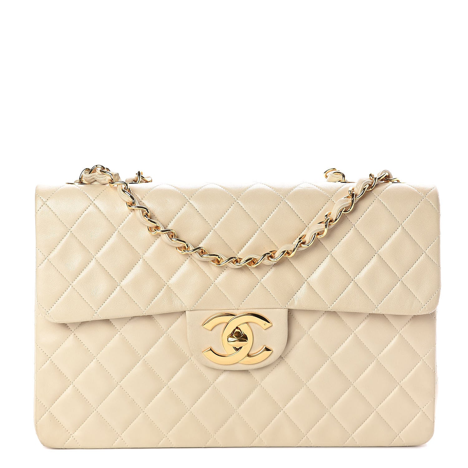 Chanel Lambskin Quilted XL Jumbo Single Flap Light Beige 1 of 16