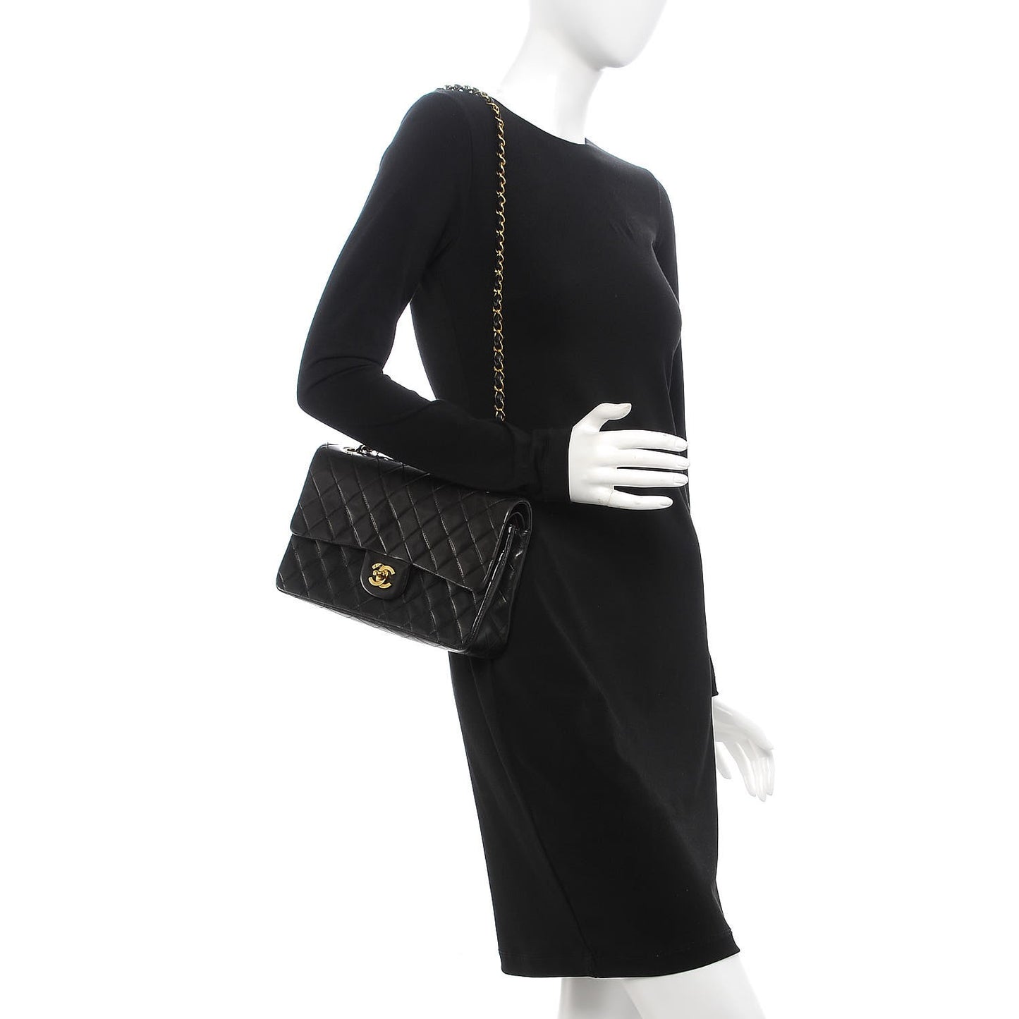 Lambskin Quilted Medium Double Flap Black