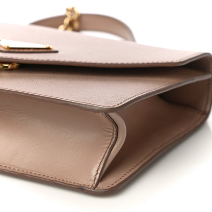 Prada Saffiano Soft Calfskin Metal Triangle Logo Envelope Chain Shoulder Bag Cammeo 9 of 10