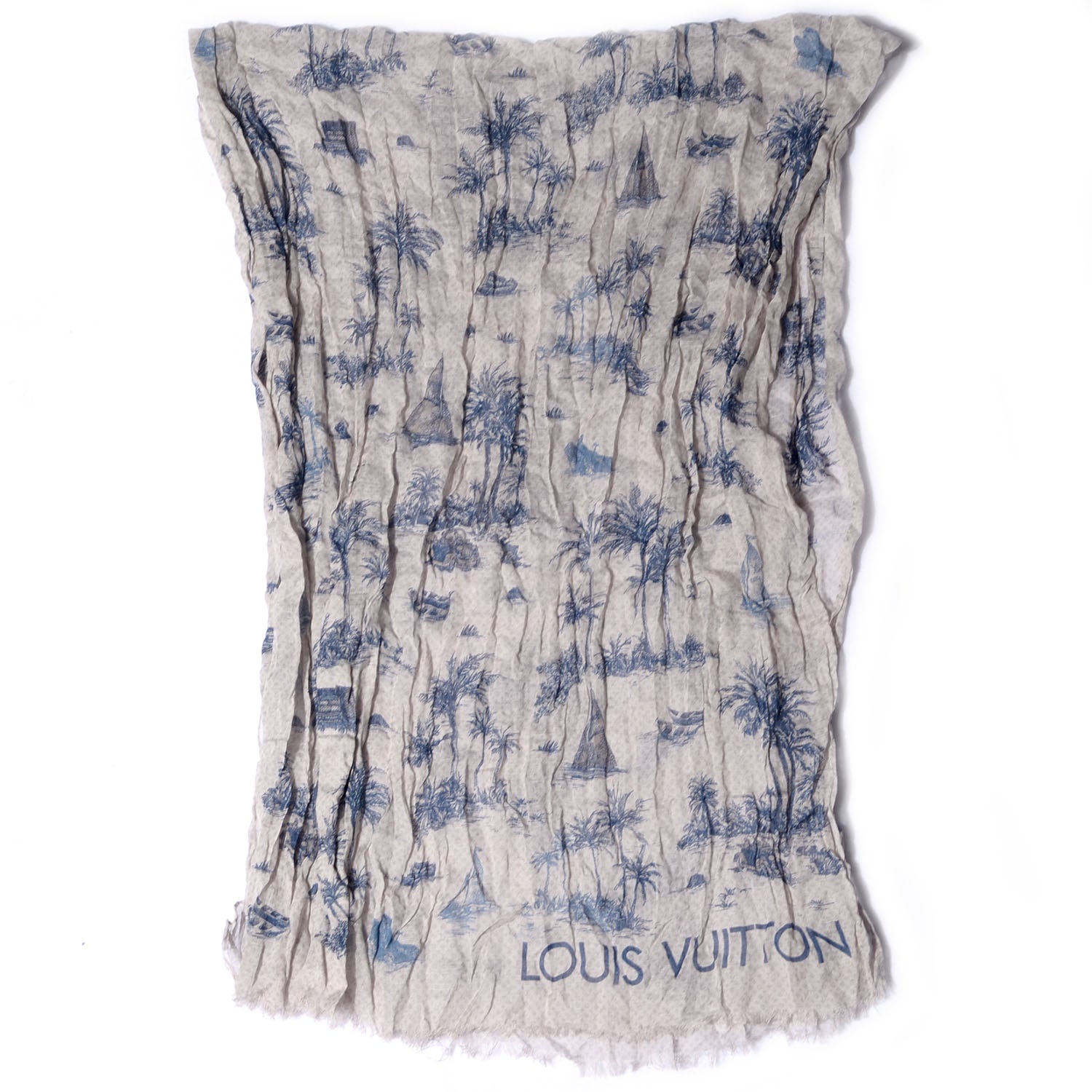 Louis Vuitton Cotton Linen Toile Etole De Louis Pareo Blue 4 of 8