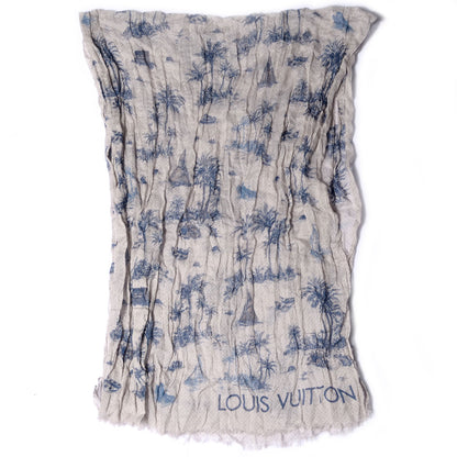 Louis Vuitton Cotton Linen Toile Etole De Louis Pareo Blue 4 of 8