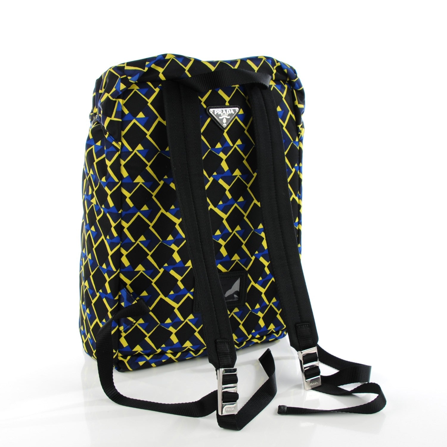 Prada Tessuto Stampato Argyle Print Double Buckle Backpack Blue 3 of 9