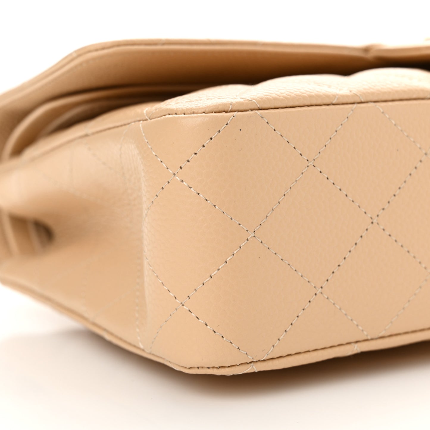 Caviar Quilted Medium Double Flap Beige