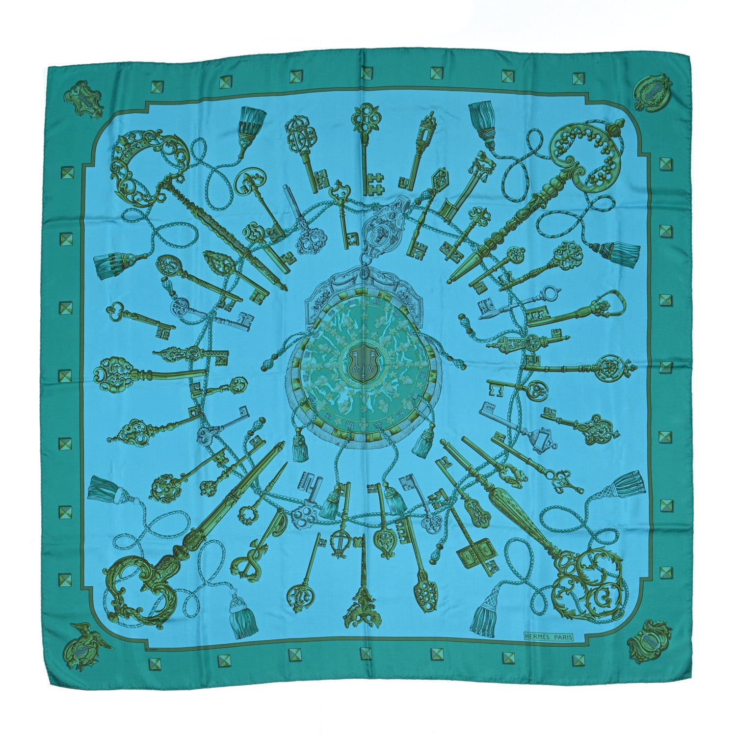 Hermes Silk Dip Dye Les Cles Shawl Giant Scarf 140 Turquoise Fonce Canard 1 of 5