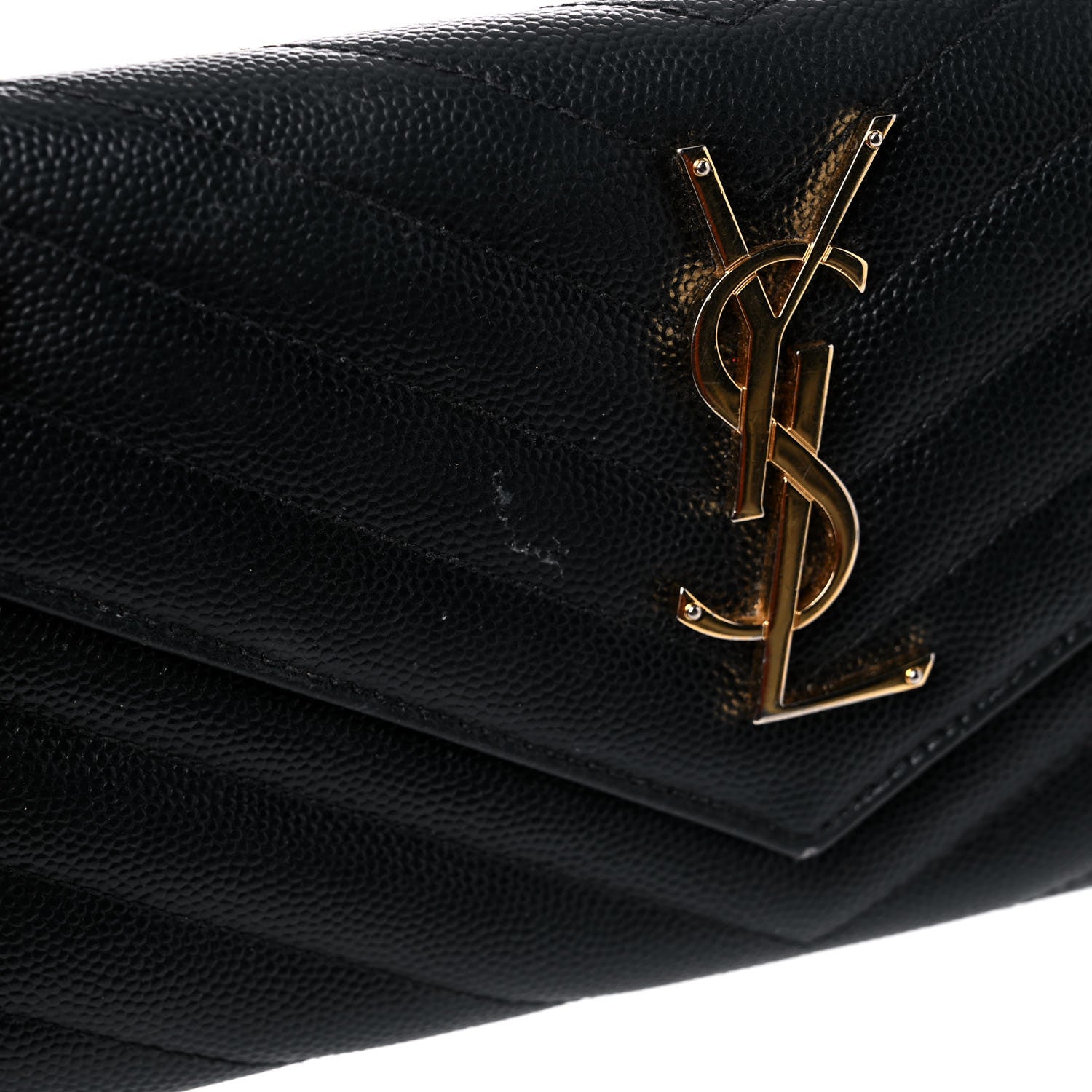 Saint Laurent Grain De Poudre Matelasse Chevron Monogram Flap Wallet Black 14 of 14