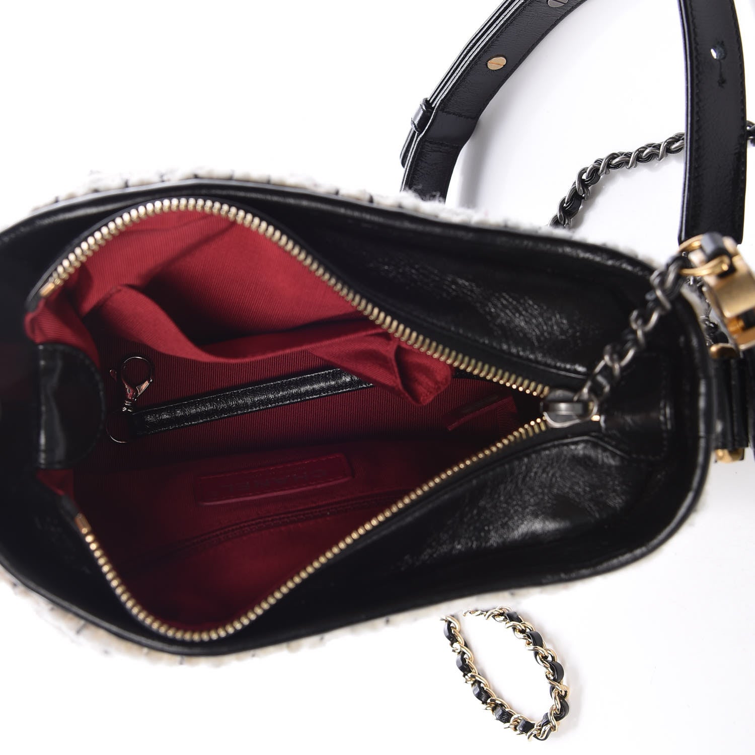 Chanel Tweed Calfskin Quilted Small Gabrielle Hobo Ivory Black 5 of 11