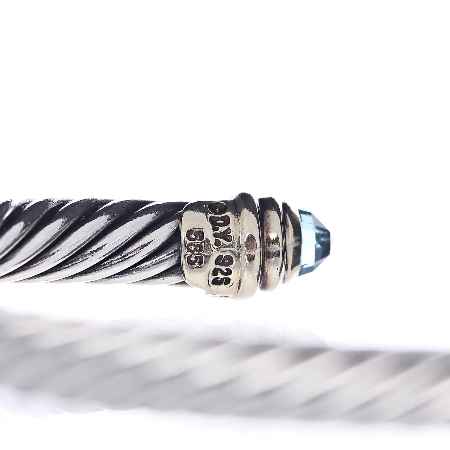 David Yurman Sterling Silver 14K Yellow Gold Blue Topaz 5mm Cable Classics Petite Color Bracelet 4 of 5