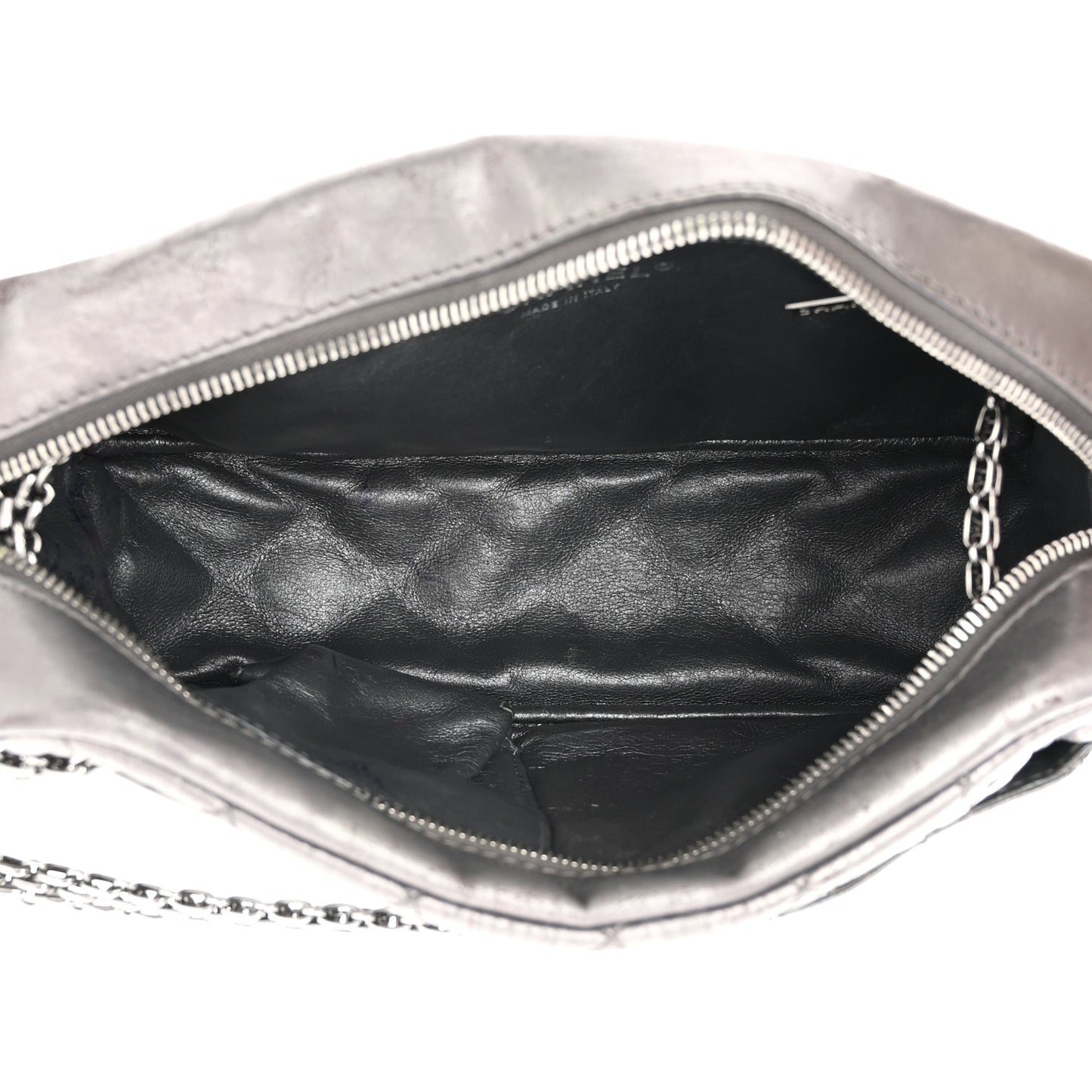 Metallic Aged Calfskin Quilted Medium Reissue Camera Case Dark Silver