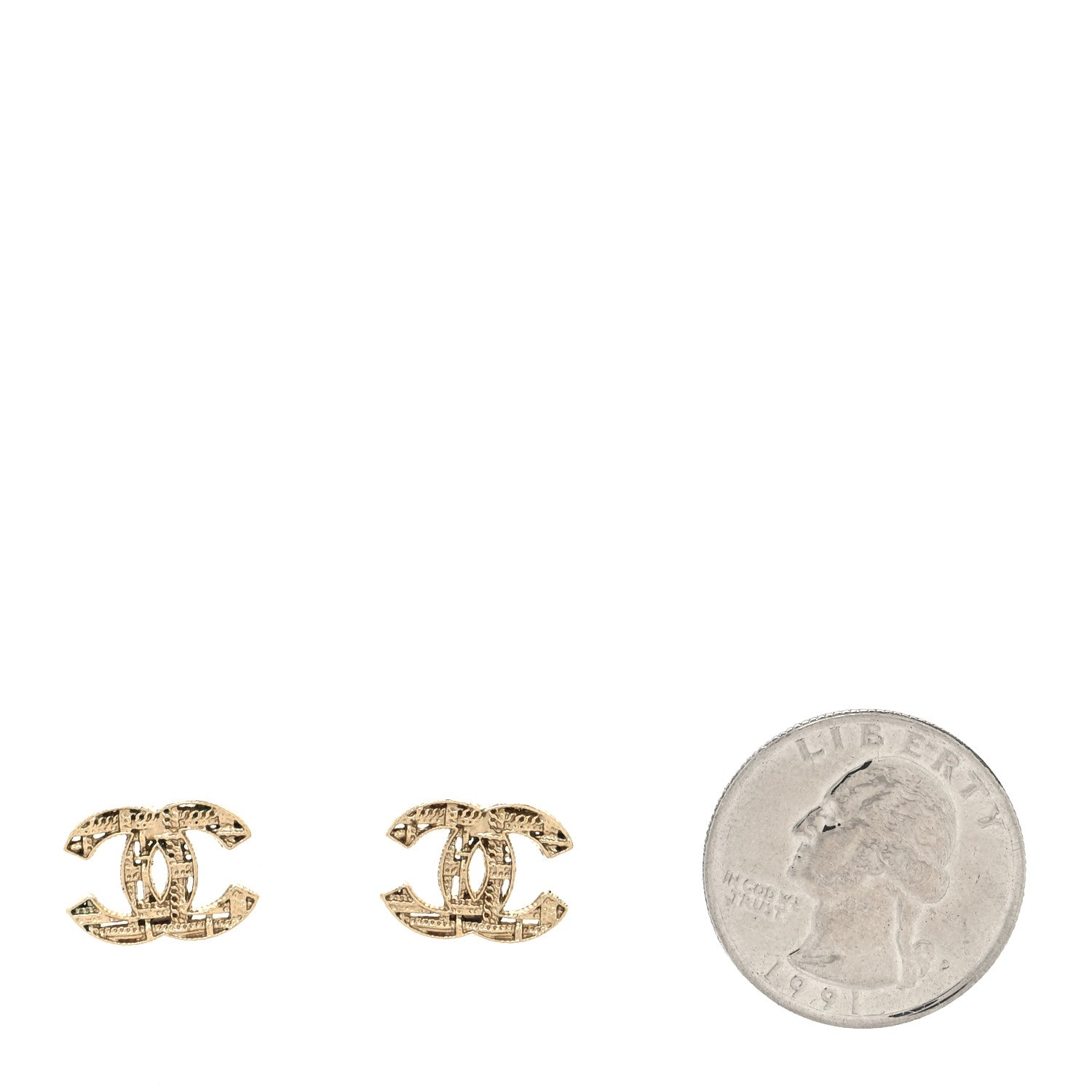 Chanel Tweed Effect CC Earrings Gold 2 of 4